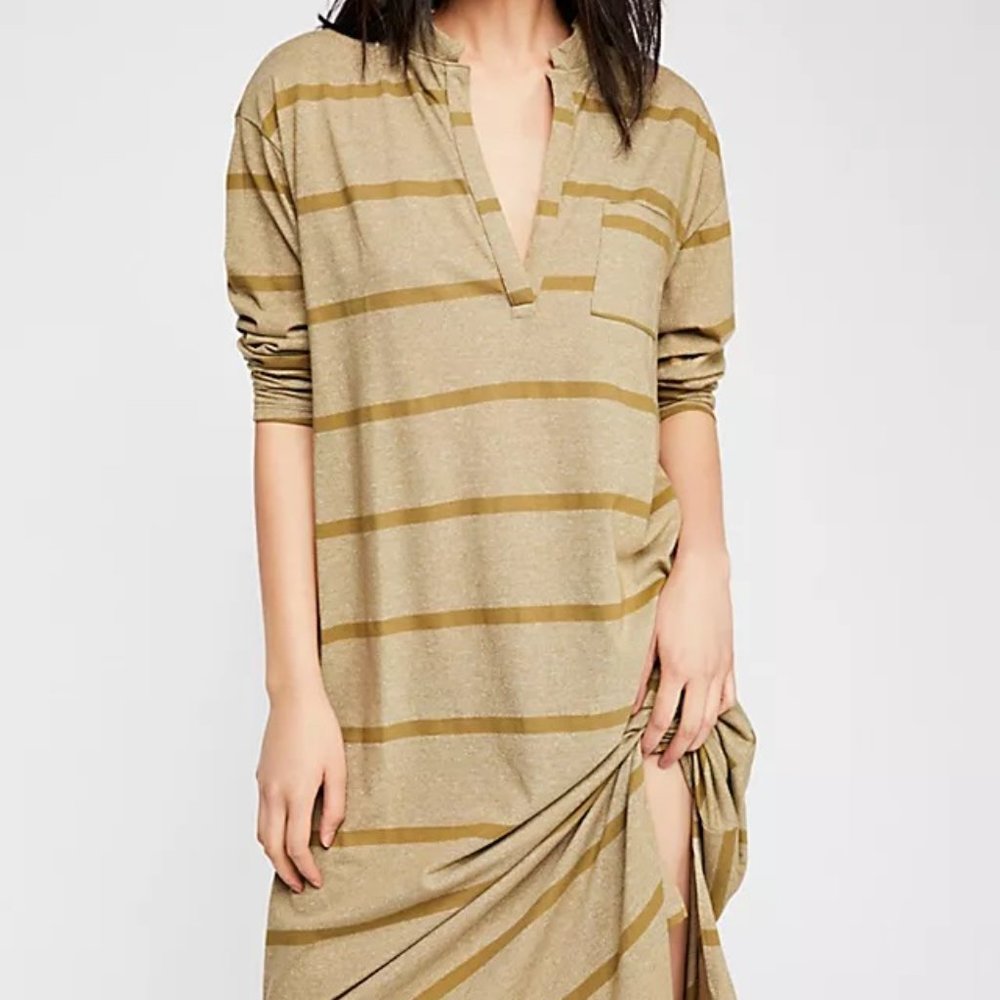 Free People Beige and Camel Striped Midi Dress